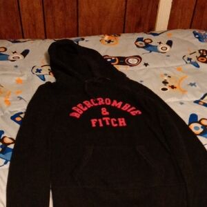 Abercrombie & Fitch Black Hoodie with Pink Text, Women's Size Xs